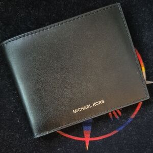 Michael Kors Black Leather Wallet Gold Logo